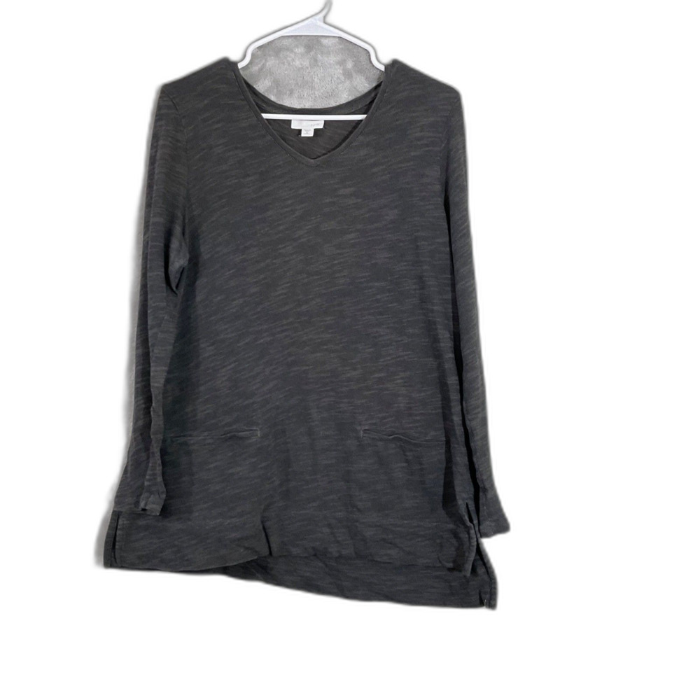 J Jill Tunic Pullover Top Women‘s M petite gray Space Dye front pockets cotton